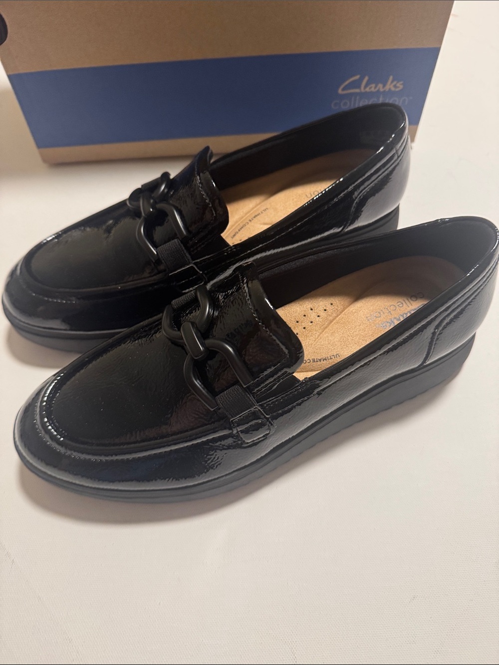 Clarks Loafers Womens 11 Black Patent Platform Zyah